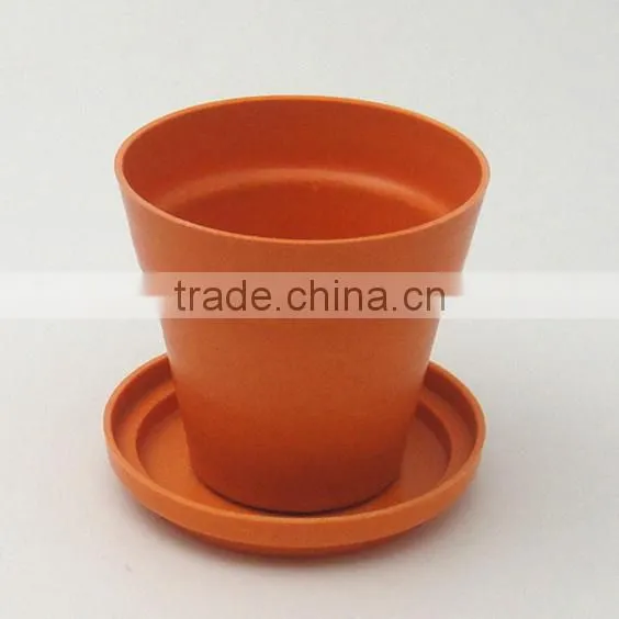 bamboo fiber plant pot with matching trays (saucers)
