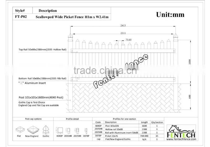 Fashion new design high quality plastic/vinyl/pvc scallop picket fence