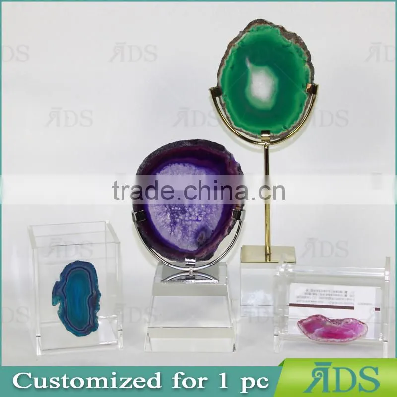 Wooden Shadow Box Frame Encasing Colorful Agate Stone Under Glass