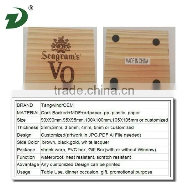 Factory wholesale wooden cup mat drink coaster beer mat wood mat wood bench