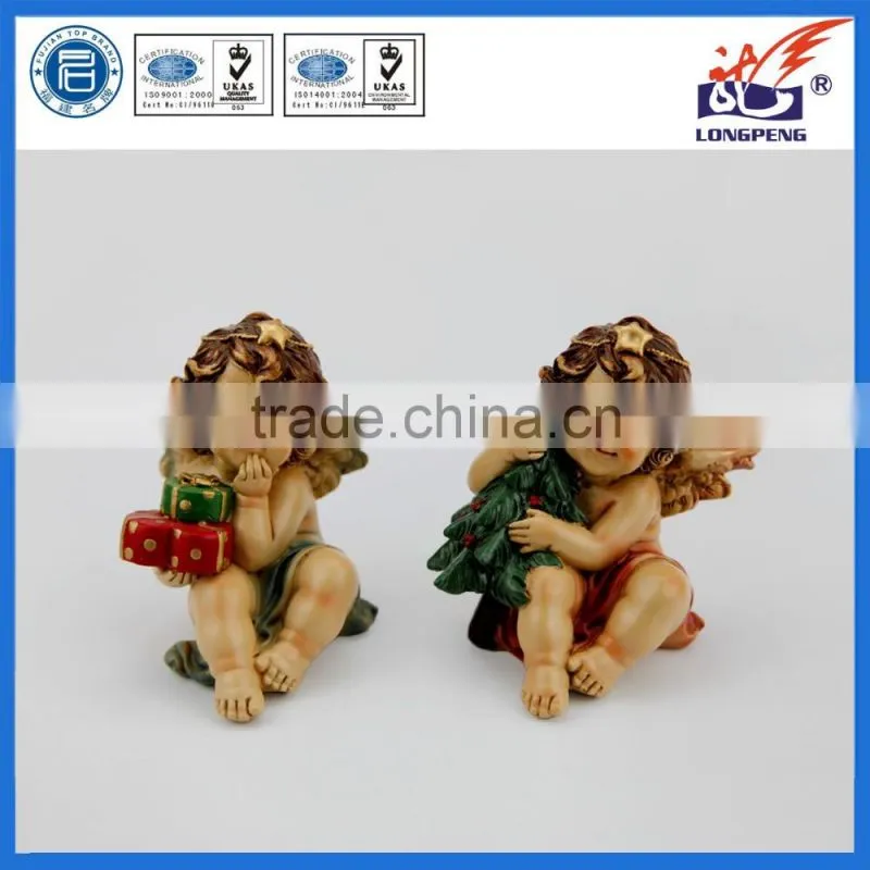 European Sitting Poly Angel Cherub Holding Christmas Tree/Gifts Statue for Home Decor