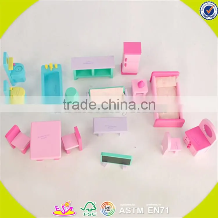 Wholesale beautiful toddler wooden doll bed toy pink best selling wooden doll bed toy W06E010
