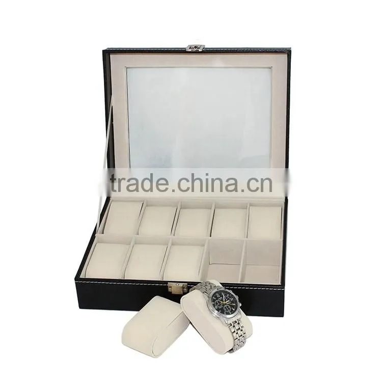 10 Grid Watch Display Storage Case Jewelry Collection Organizer Leather Box
