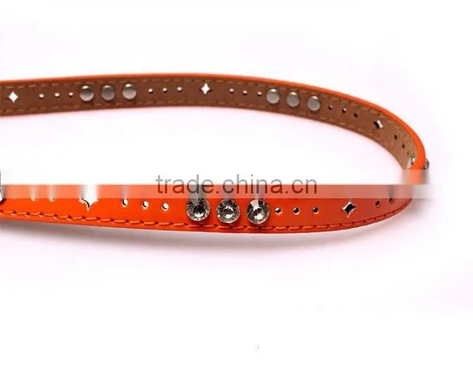 Fashion rhinestone decorated pin buckle sex girl thin orange PU waist belt