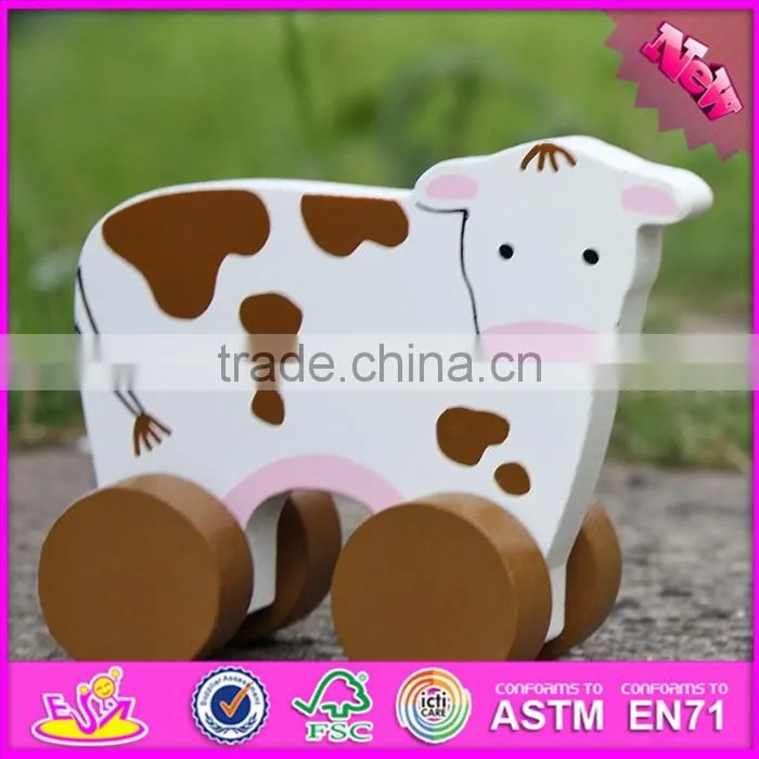 2017 New products kids animal car toy wooden cow toy W04A322