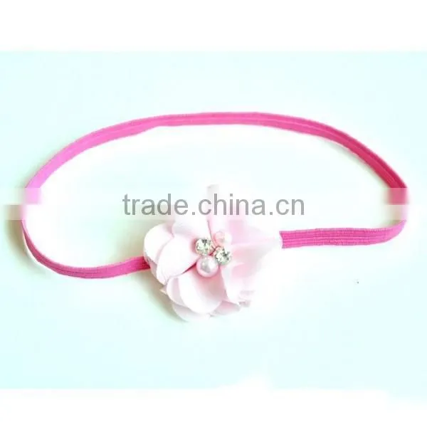 handmade chiffon flower hairbands with pearl beads center