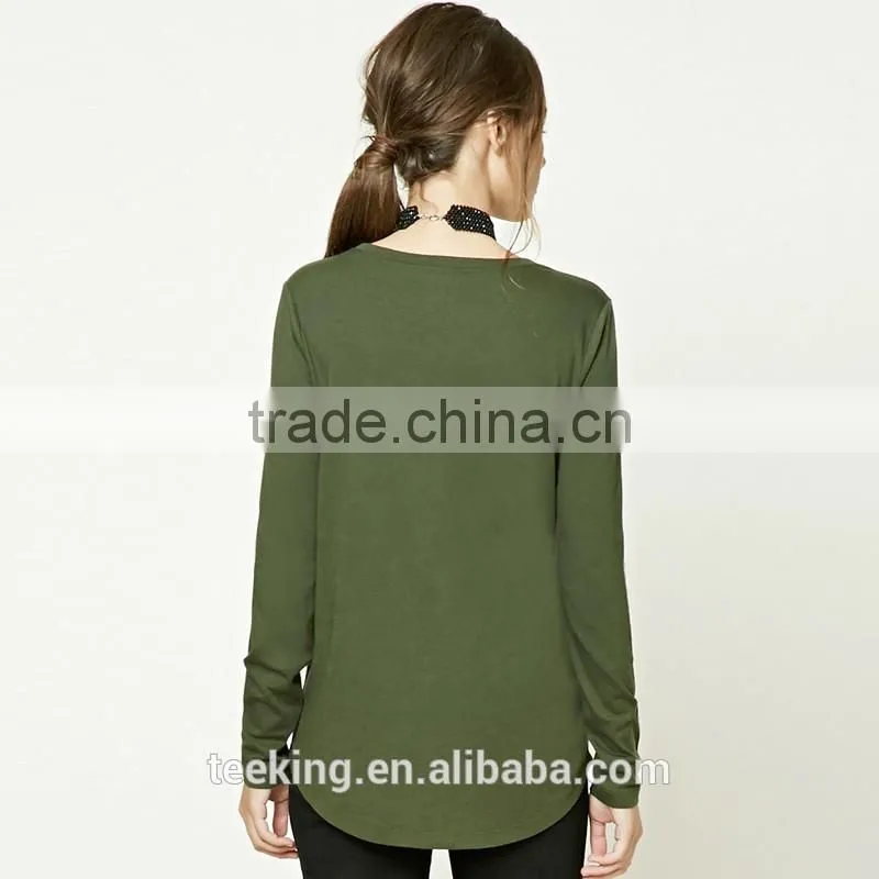 Custom 60%cotton 40%modal crew neck women long sleeve t shirt