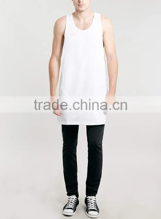 Custom 100% Cotton White Color Men Long Tank Top