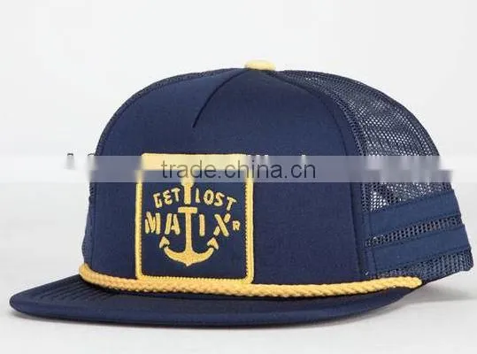 Custom Mesh Embroidery Patch Trucker Cap/Flat Brim Trucker Hat/Custom Rope Snapback Hat