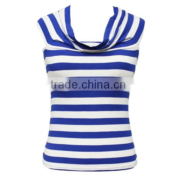 Popular summer straped neck sexy back cross stripe blouse for women