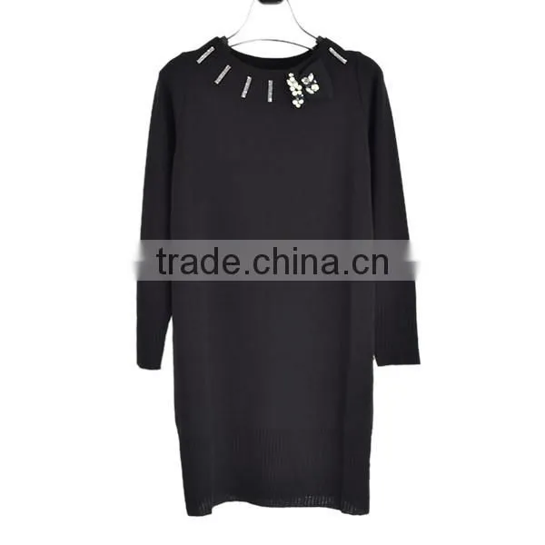 Fine knitting beading round neck chinese brand casual long dresses