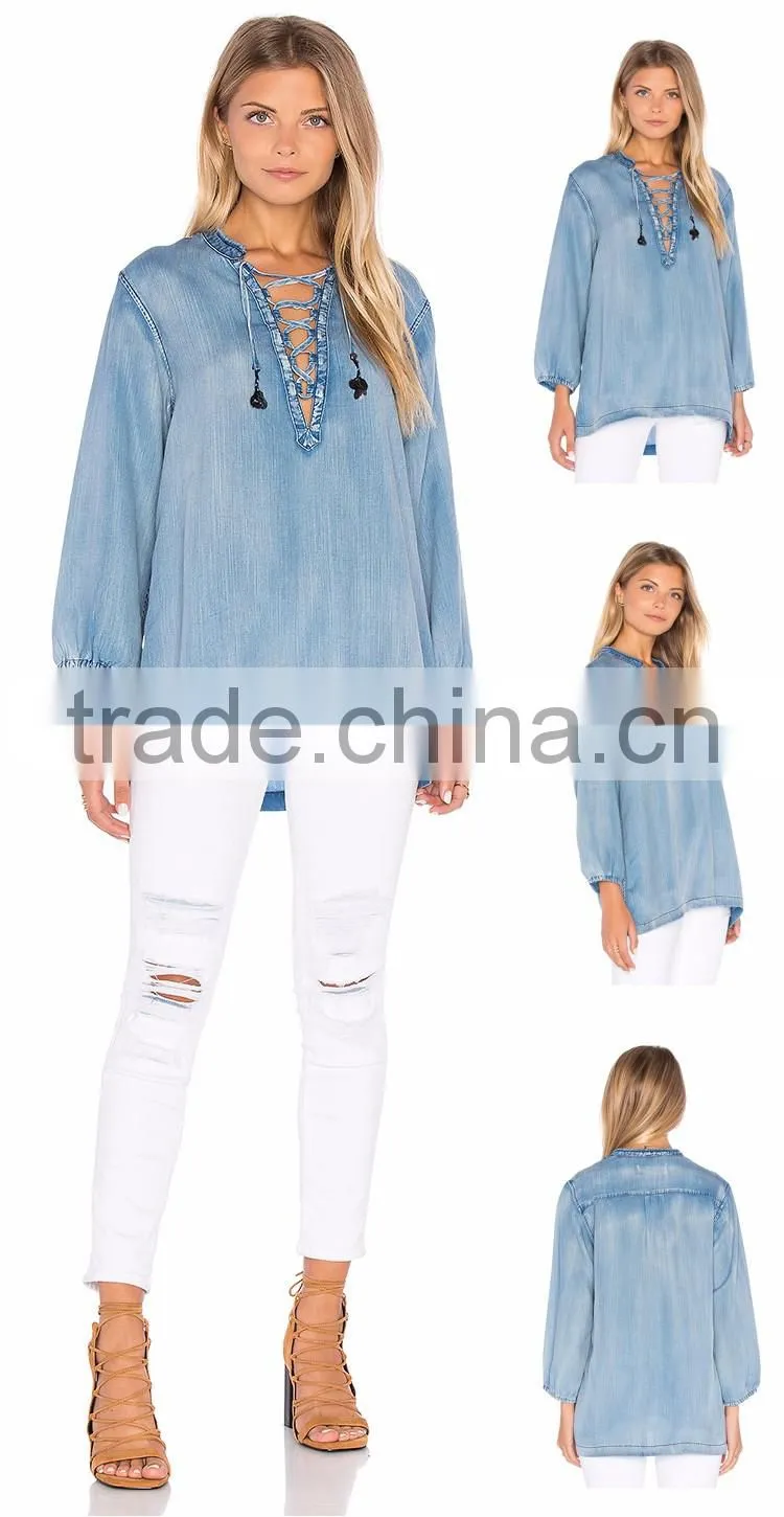 Ladies Fancy Jeans Top Lace Up Design