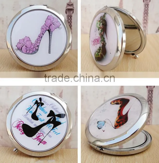 Double Sides (One is Normal,Another is Magnifying)Portable Foldable Pocket Metal Makeup Compact Mirror Woman Cosmetic Mirror