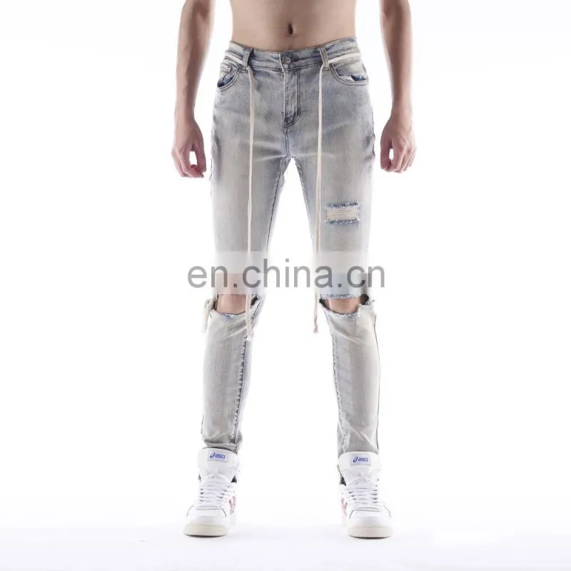 DiZNEW Custom Black Ripped Super Skinny Denim Jeans For Men
