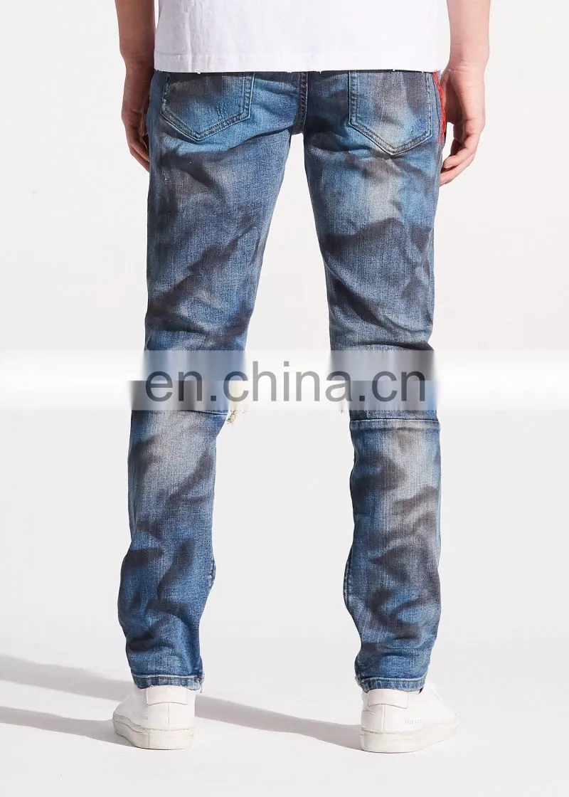 DiZNEW Men's Stretchy Ripped Skinny Biker Jeans Destroyed Frayed Slim Fit Denim Pants