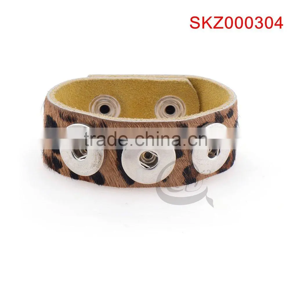 2015 new products leather snap botton natural stone bracelet