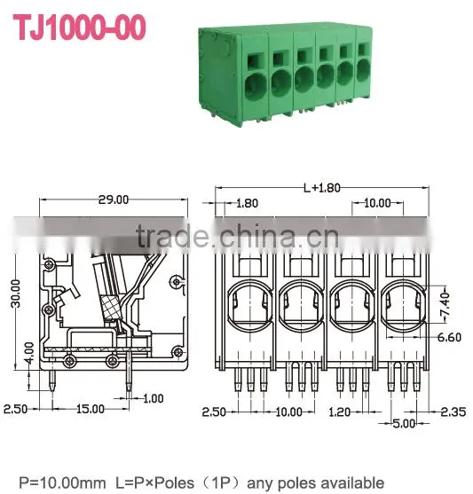 10mm 600V 66A screwless quick connector PCB Spring terminal blocks