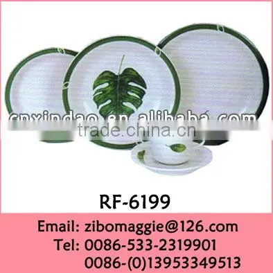 Round Shape Popular White Porcelain Promotion Dinner Set for 6 People with Custom Print