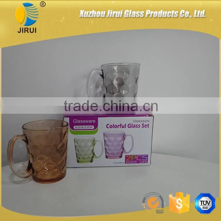 300ml multi-color glass cup with handle for drinking