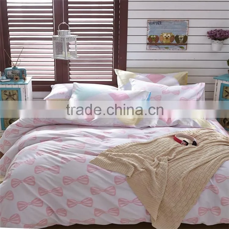 Cute girls bedding set pink bow printed kids comforter cover sets eco-friendly children quilt cover set