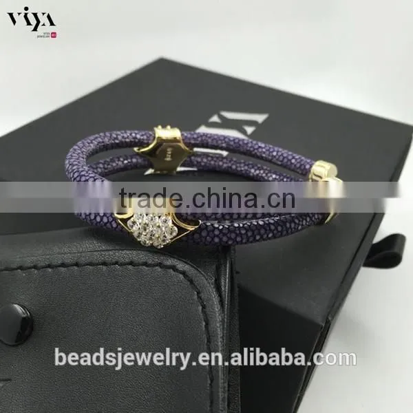 2016 Fashion Silver Plated Black Colors Genuine Leather Bracelet Custom Men Yellow Python Leather