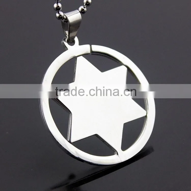 Hexagram pendant round stainless steel polishing process six-pointed star necklace
