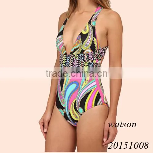 2016 garden paisley print ladies one piece swimwear women swimsuit
