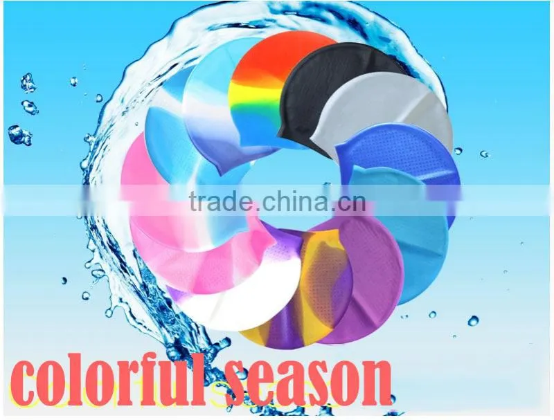 High quality custom colorful nude silicone swim cap For Long Hair