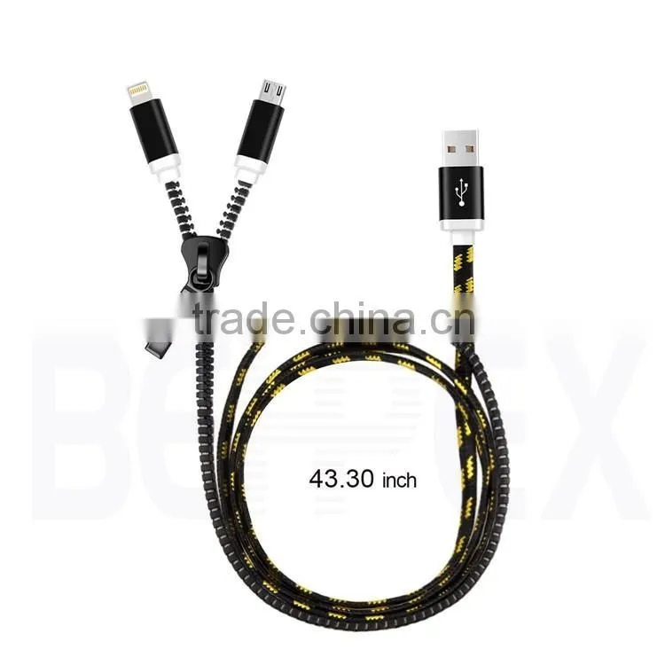 Colorful High Speed Flat Zipper 2 in 1 Data Micro USB Cable