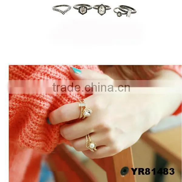 Round Pearl Gemstone Plated Women Ring Fashion Jewellery Gift