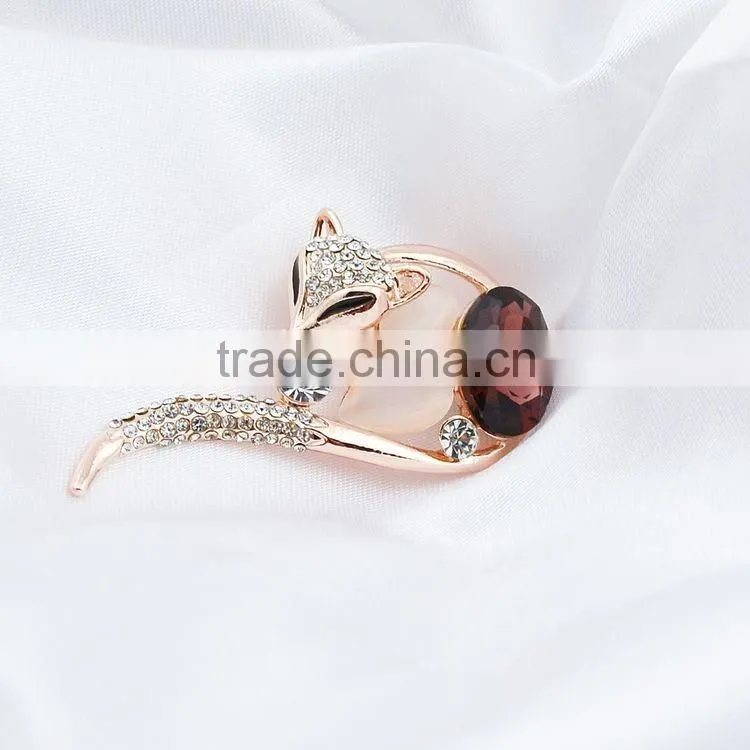 New Alternative Super Cute Jewelry Double Fox Full Diamond Brooch Buckle Shawl