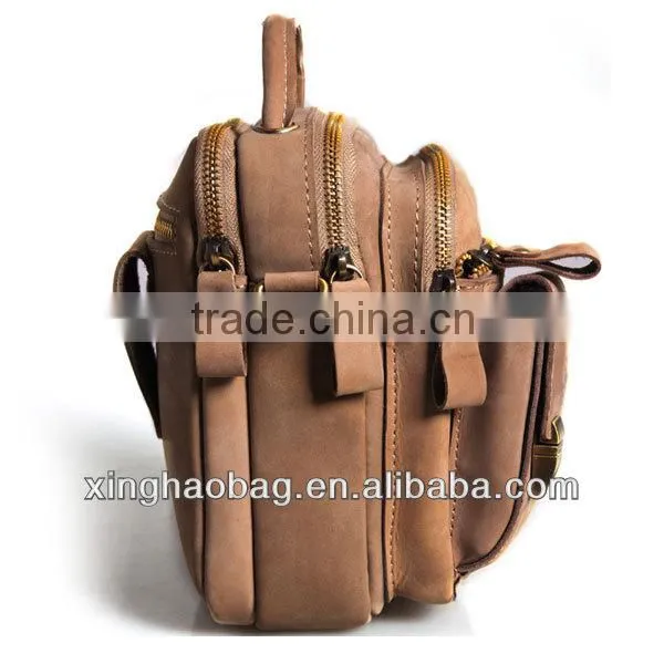 Multifunctional long strap small leather duffle bag for men