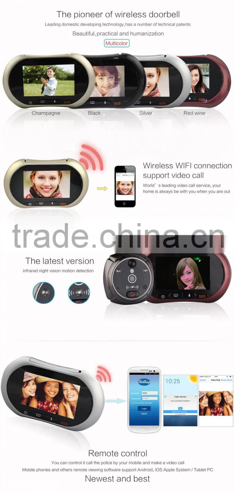 Support Android / iOS app peephole door wifi camera