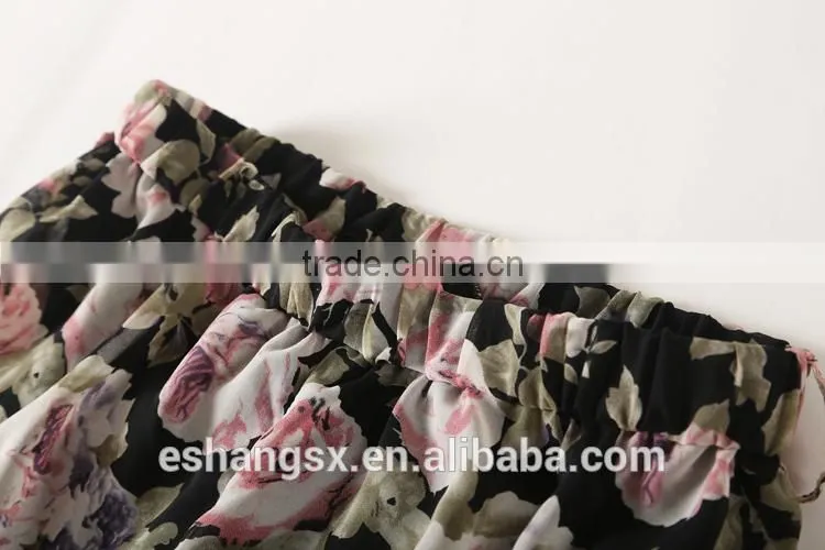 Ladies chiffon floral printed long flared skirts