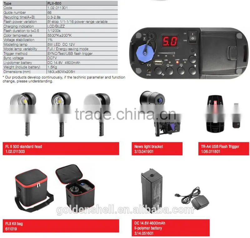 JINBEI FLII-500 Battery Photo Flash Out Door Strobe compact design