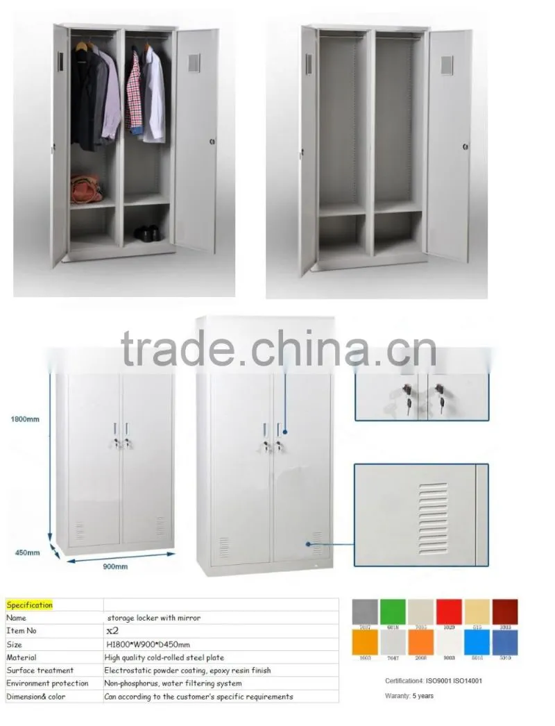 Locker stainless steel iron wardrobe with mirror design