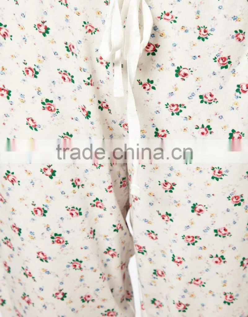 Ladies Fancy Olympia Rose All Over Print Lounge Pant and Cap Sleeve Top Pajama Set
