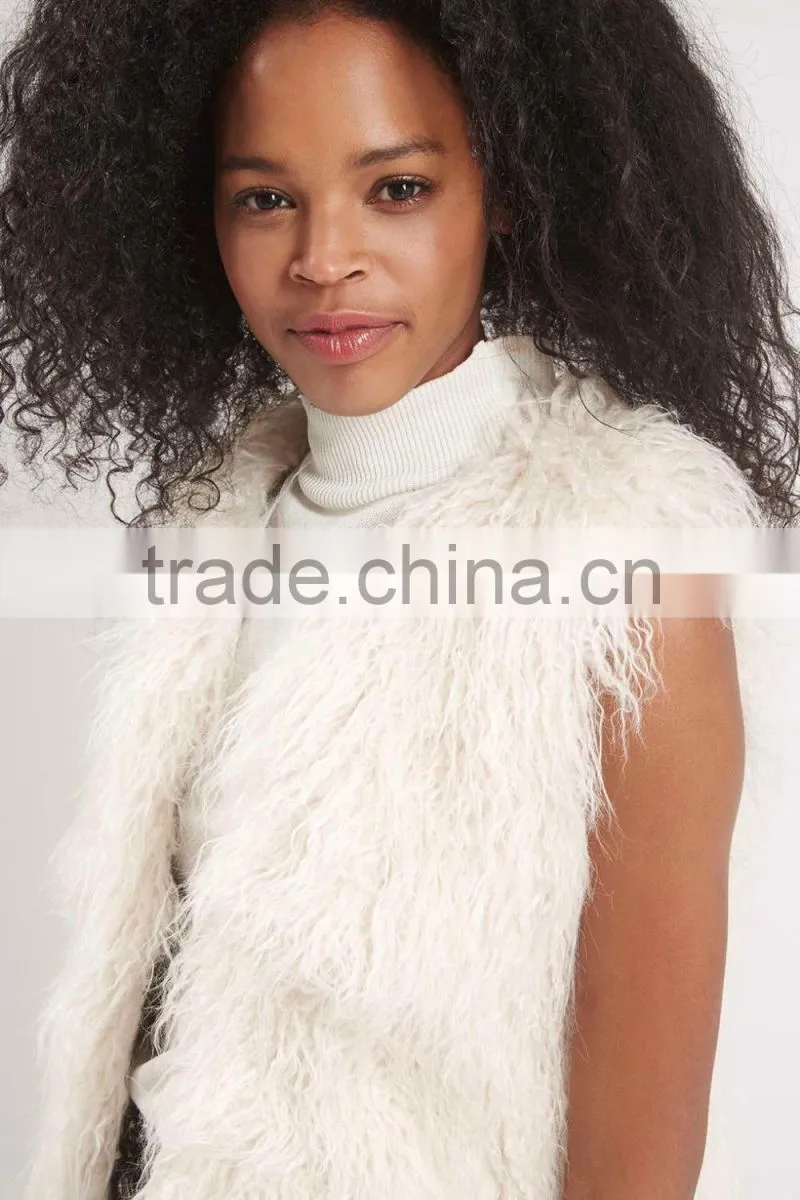 LFFV0010 classic faux white mink fur short ladies vest
