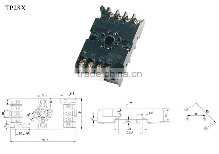 TP28X Miniature General Purpose Remote Electric Rail Solid State Relay Socket with CE