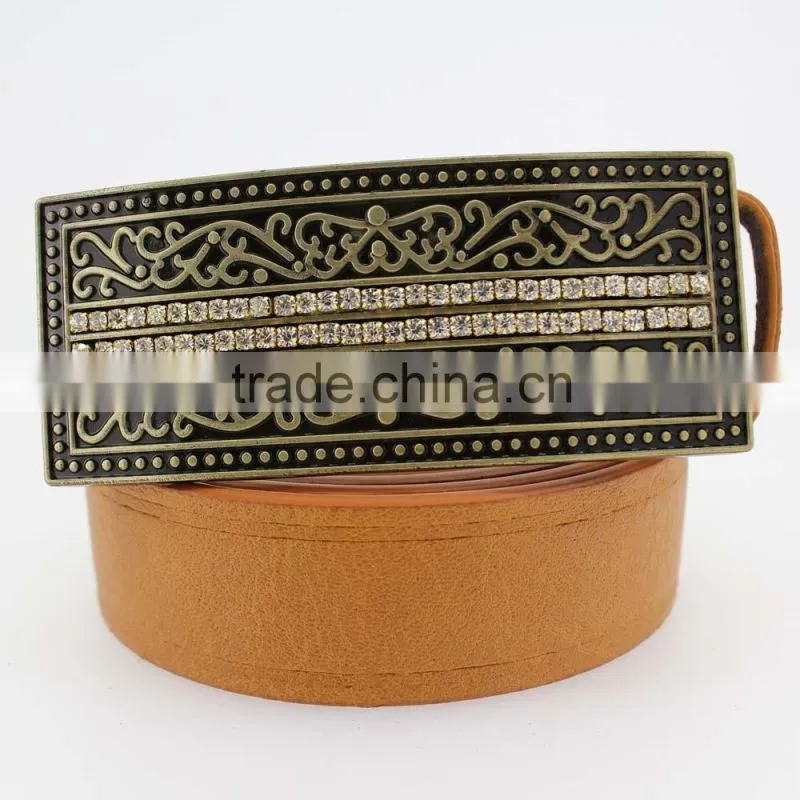 2015 Vintage Style women's fashoion brand PU belt with shiny rhinestone BIG buckle