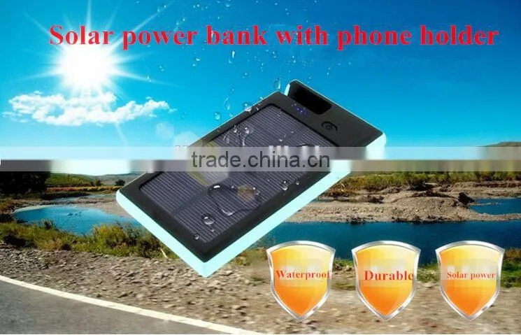 outdoor waterproof durable solar power bank with phone holder