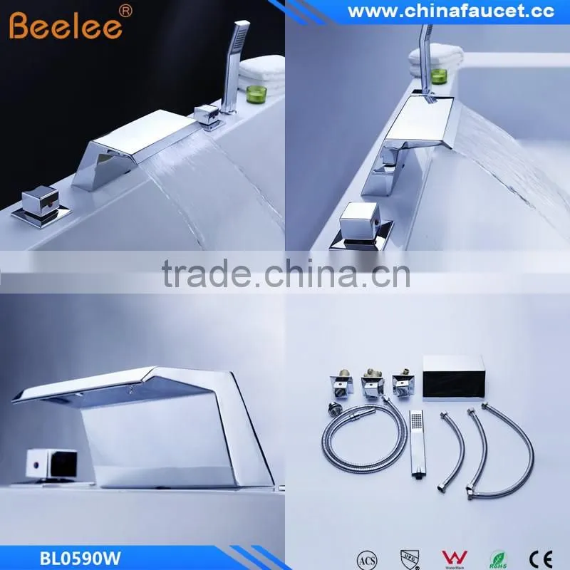 Beelee BL18521C Deck Mounted Tub Faucet with Stainless Steel Spout + Hand Shower