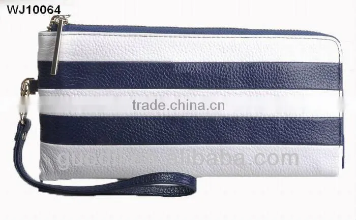 Color block pebble genuine leather zip around leather wallets
