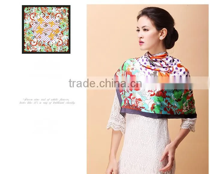 2015 New arrival spring fashionable chinese wholesale silk scarves made of the 100% pure silk /scarves/ kerchief /headband/hijab