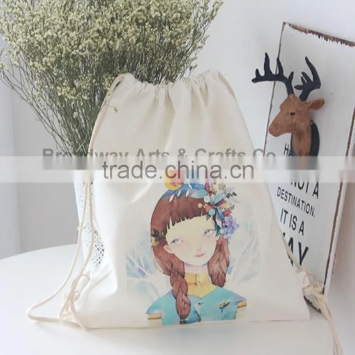Canvas school bag drawstring backpack bag