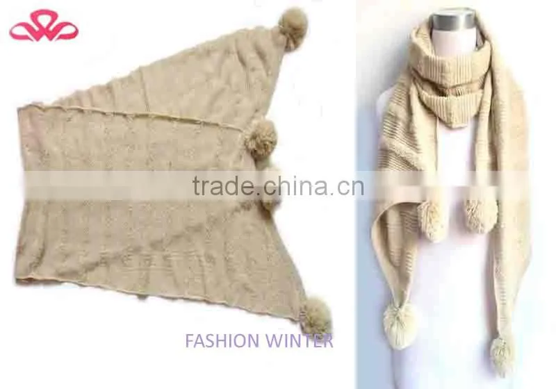 WLDL-R1627-4 100%Acrylic nature rail women scarf winter with pom-pom trims