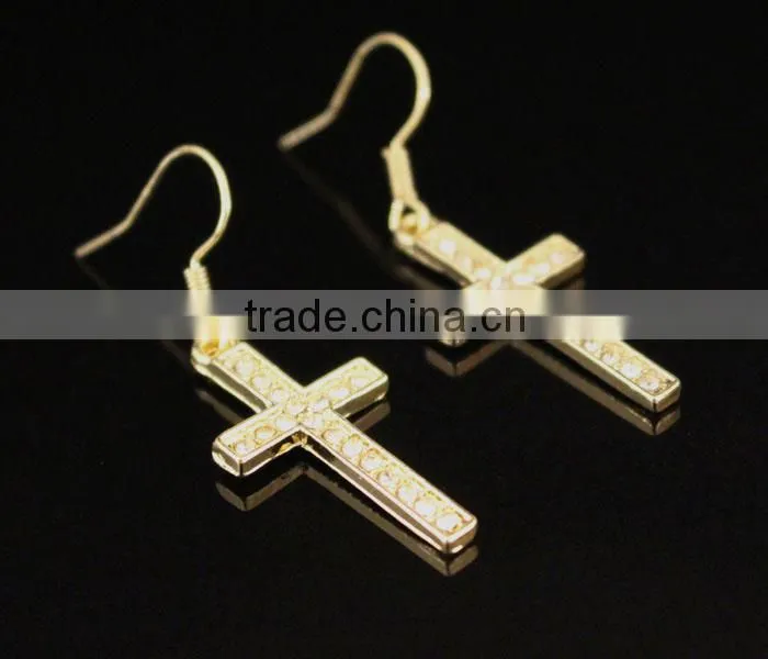 crystal gold cross dangle women earrings