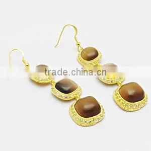 Gold Plated Tiger Eye with CZ Jewellery Sets