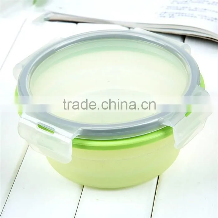 Round shape silicone bowl with spoon,Airtight silicone bowl for fruit,non-toxic tasteless silicone bowl