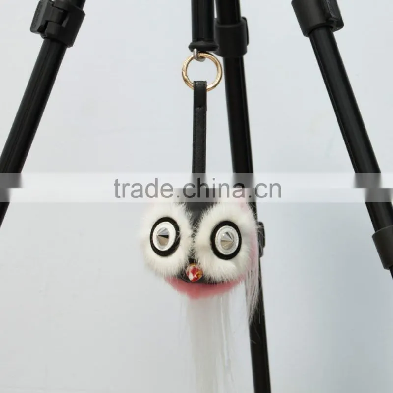 Hot selling owl leather keychain fur pompoms keychain